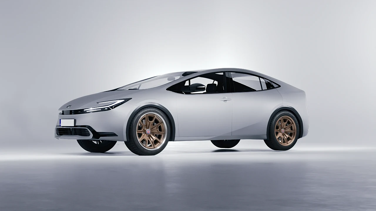 Toyota Prius 2023 on HRE Performance Wheels 427 forged wheels, front three-quarter view