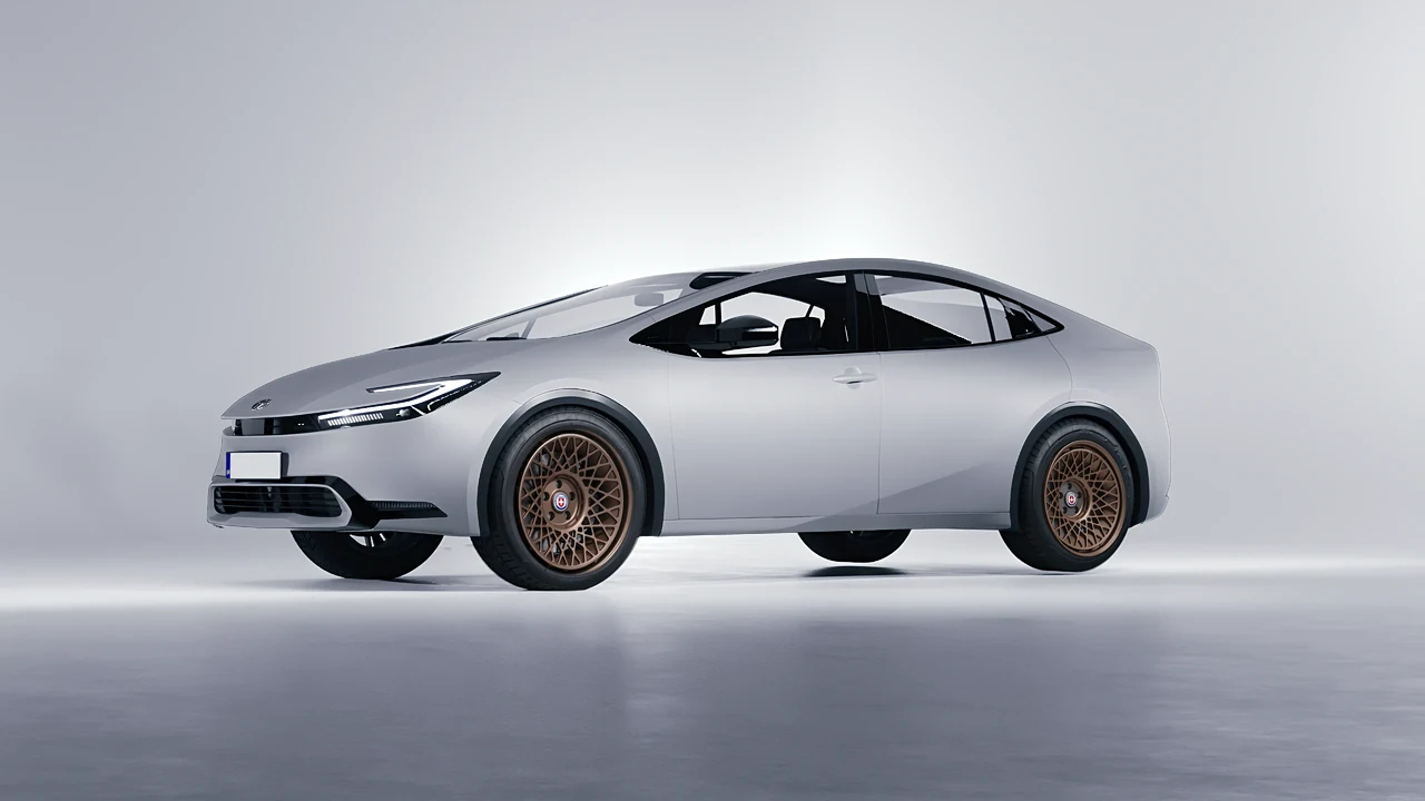 Toyota Prius 2023 on HRE Performance Wheels 501-GTM forged wheels, front three-quarter view