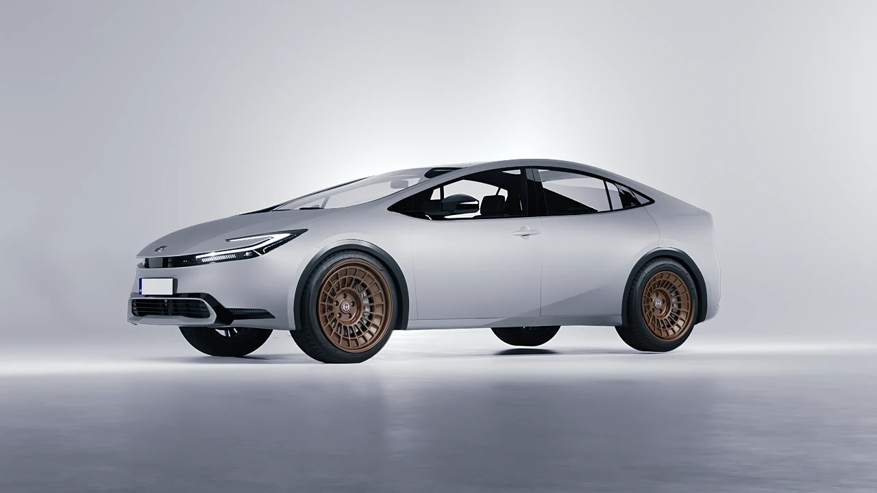 Toyota Prius 2023 on HRE Performance Wheels 515-GTM forged wheels, front three-quarter view