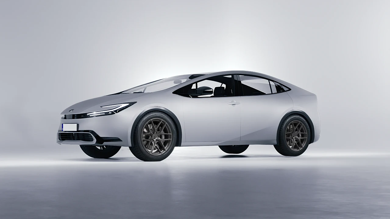 Toyota Prius 2023 on HRE Performance Wheels P161 forged wheels, front three-quarter view