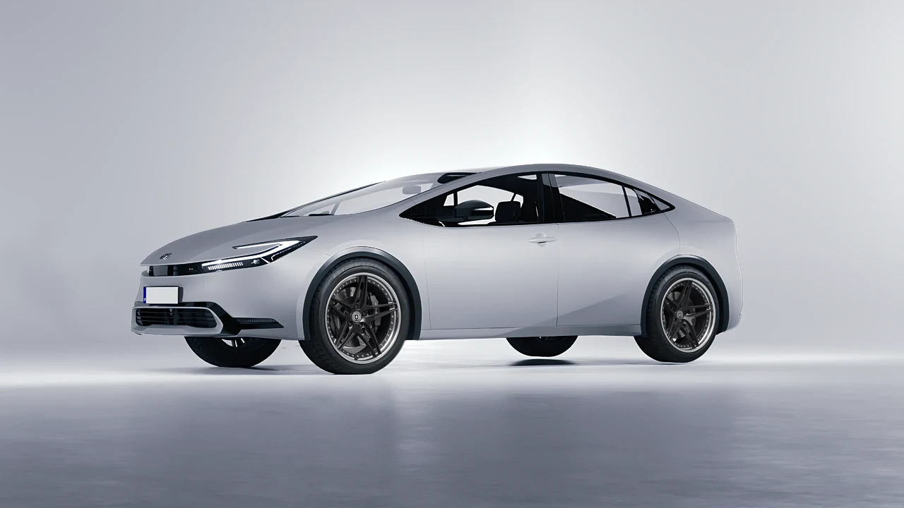 Toyota Prius 2023 on HRE Performance Wheels S107 forged wheels, front three-quarter view