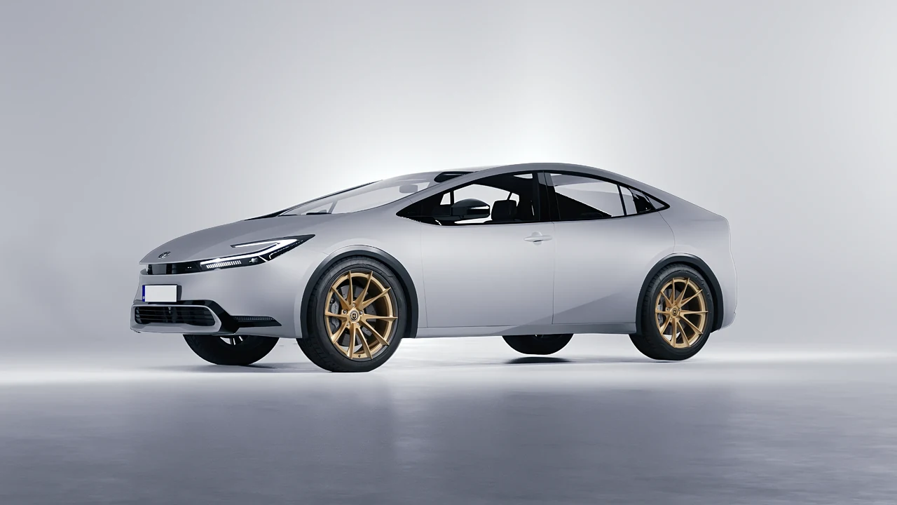 Toyota Prius 2023 on HRE Performance Wheels S204H forged wheels, front three-quarter view