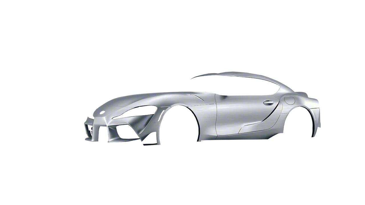 Toyota Supra GR 2020 wrapped in Brushed Aluminum (Avery Dennison SW900-812-X), front three-quarter view