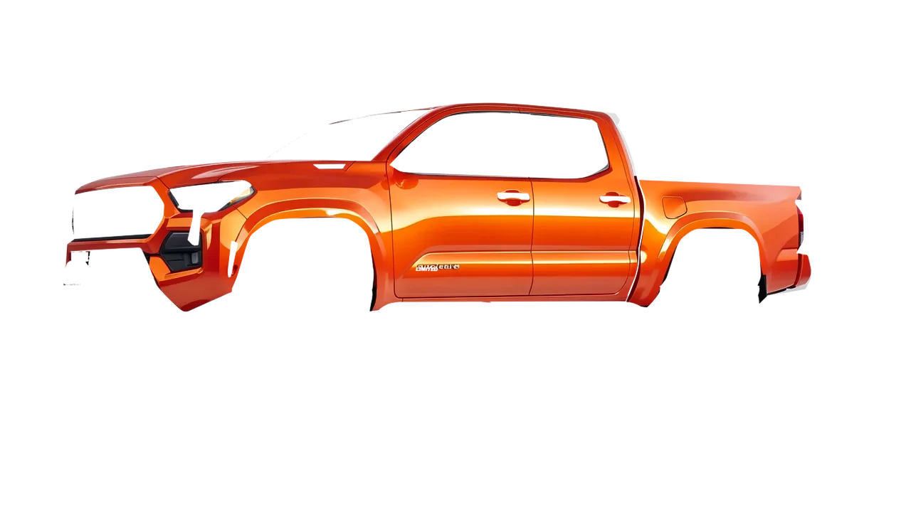 Toyota Tacoma 2024 wrapped in Fiery Orange (3M G364), front three-quarter view