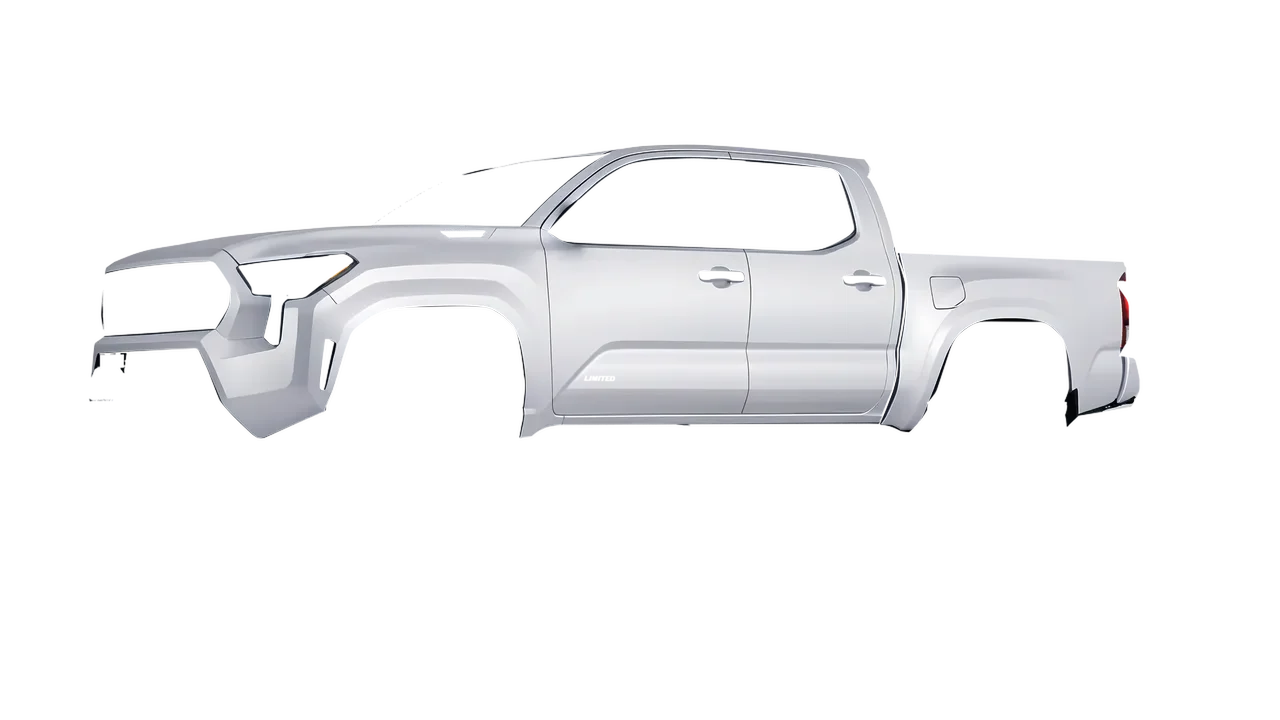 Toyota Tacoma 2024 wrapped in Matte Silver (3M M21), front three-quarter view