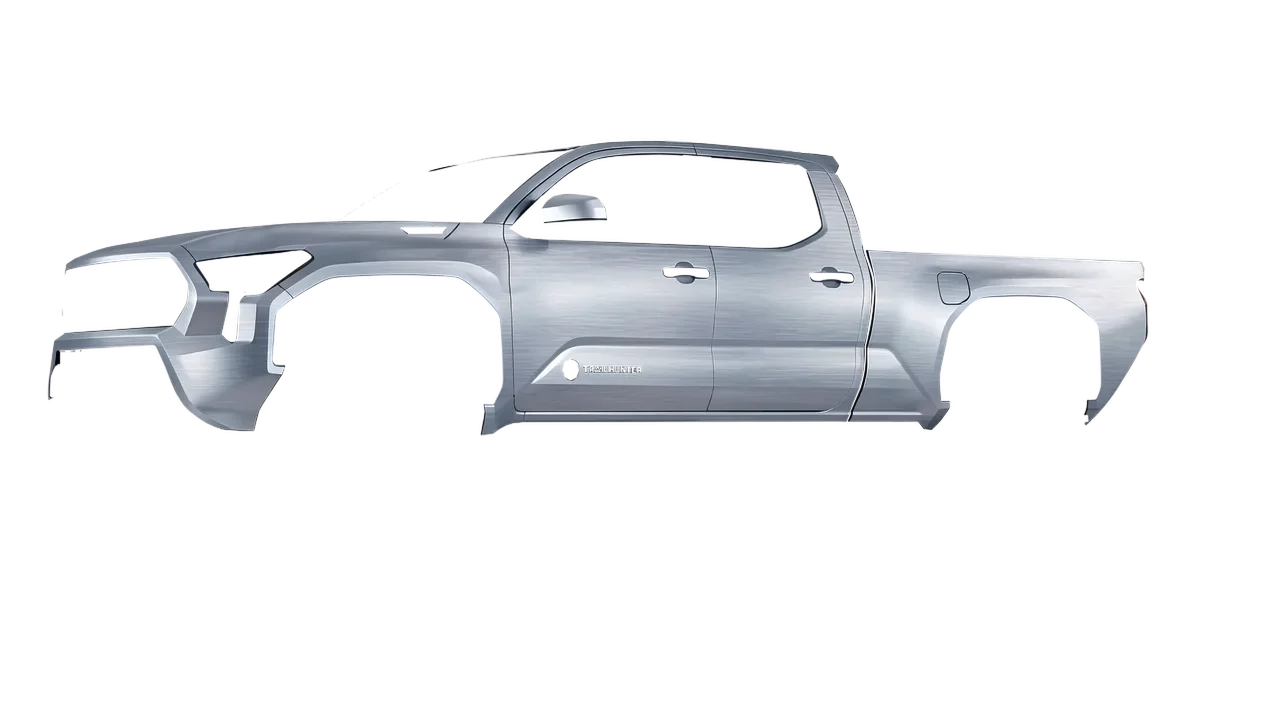 Toyota Tacoma Trailhunter 2024 wrapped in Brushed Aluminum (Avery Dennison SW900-812-X), front three-quarter view