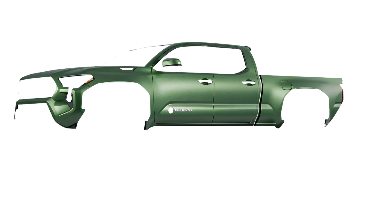 Toyota Tacoma Trailhunter 2024 wrapped in Apple Green (Avery Dennison SW900-745-M), front three-quarter view