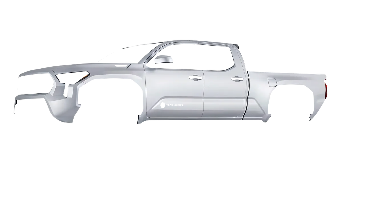 Toyota Tacoma Trailhunter 2024 wrapped in Matte Silver (3M M21), front three-quarter view