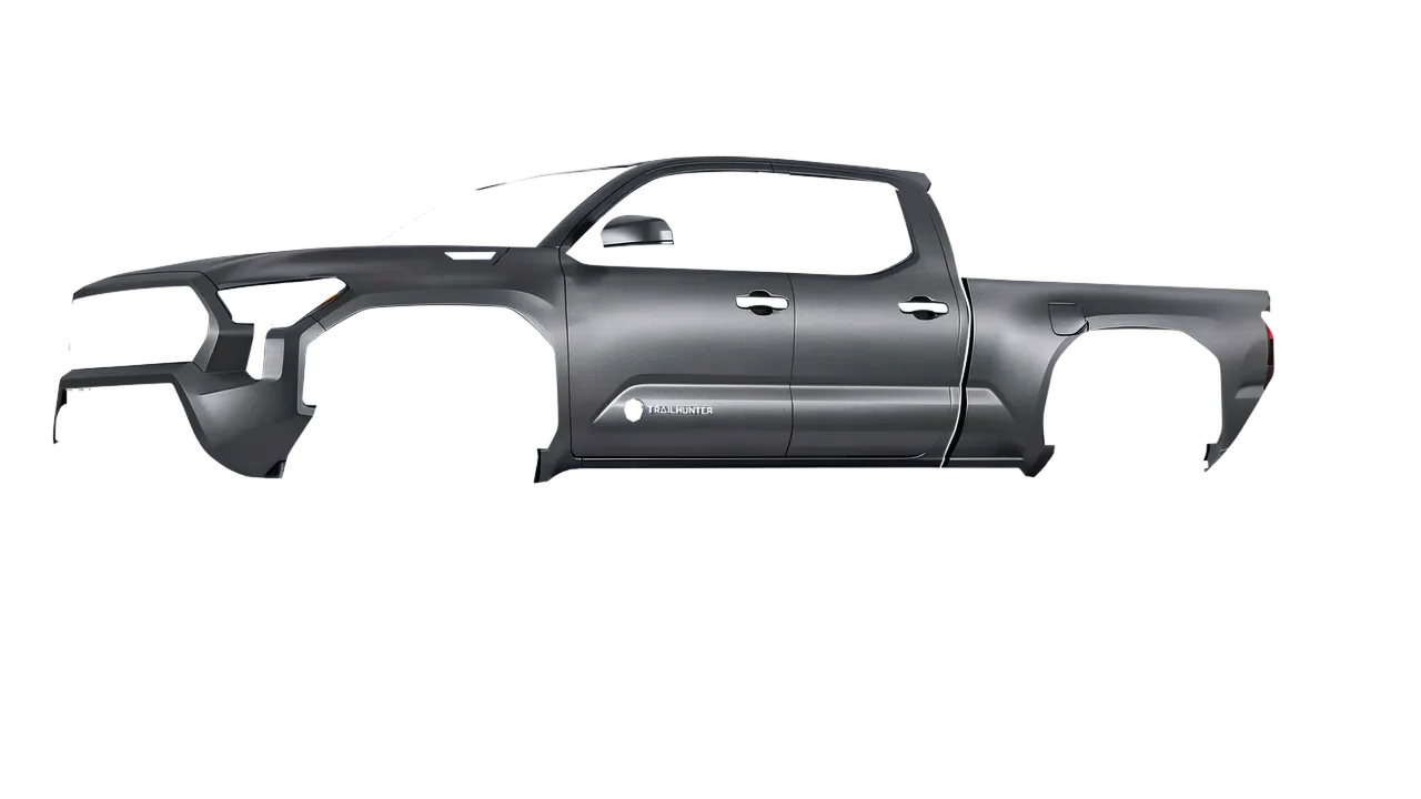 Toyota Tacoma Trailhunter 2024 wrapped in Black Rock Grey (Avery Dennison SW900-823-M), front three-quarter view