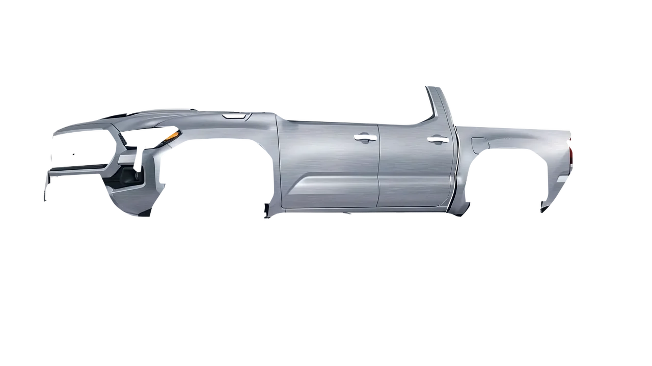 Toyota Tacoma TRD Pro 2024 wrapped in Brushed Aluminum (Avery Dennison SW900-812-X), front three-quarter view