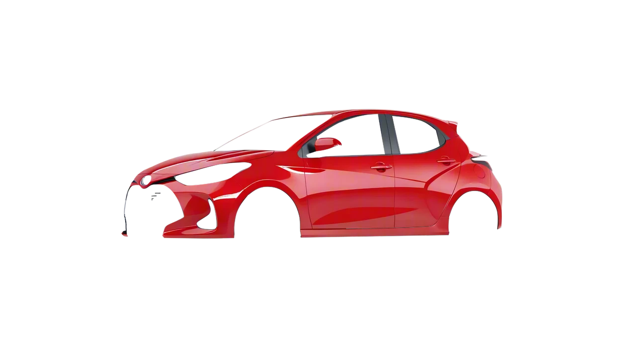 Toyota Yaris 2020 wrapped in Hot Rod Red (3M G13), front three-quarter view