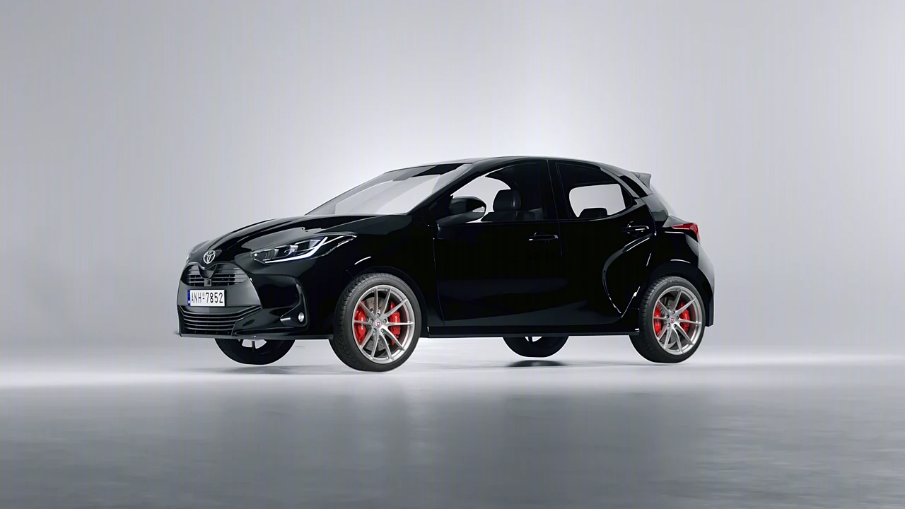 Toyota Yaris 2020 on HRE Performance Wheels P104 forged wheels, front three-quarter view