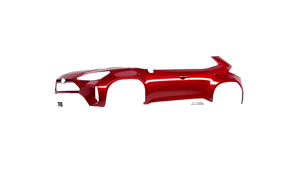 Toyota Yaris Cross 2024 wrapped in Hot Rod Red (3M G13), front three-quarter view