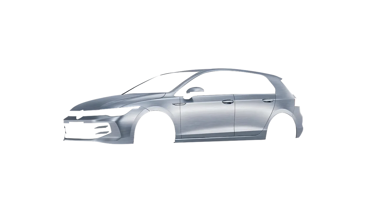 Volkswagen Golf 2024 wrapped in Brushed Aluminum (Avery Dennison SW900-812-X), front three-quarter view