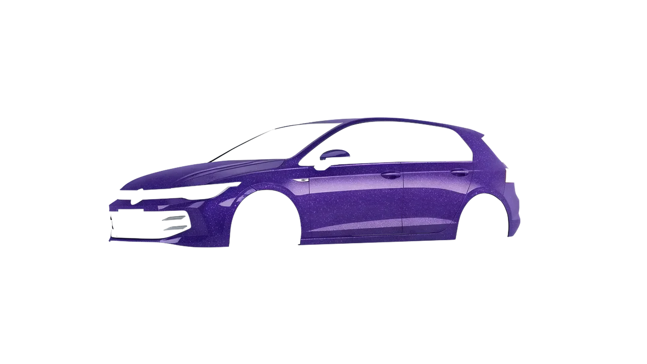 Volkswagen Golf 2024 wrapped in Purple (Avery Dennison SW900-587-D), front three-quarter view