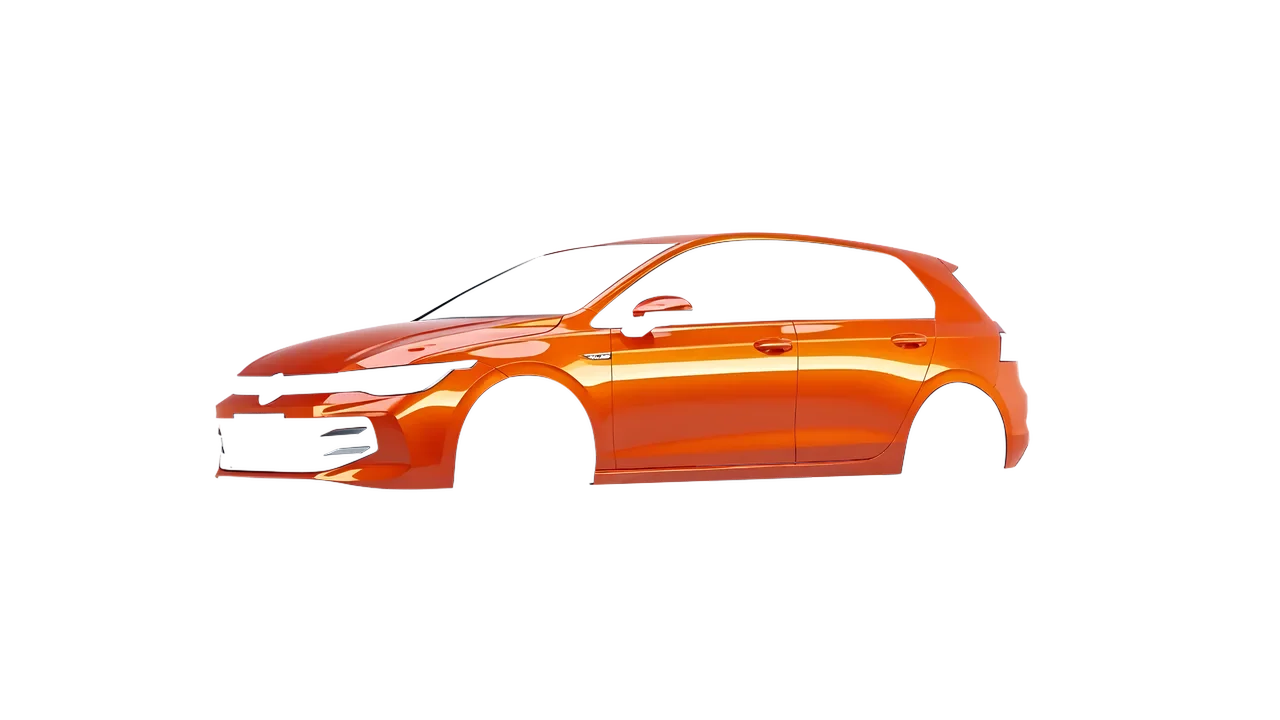 Volkswagen Golf 2024 wrapped in Fiery Orange (3M G364), front three-quarter view