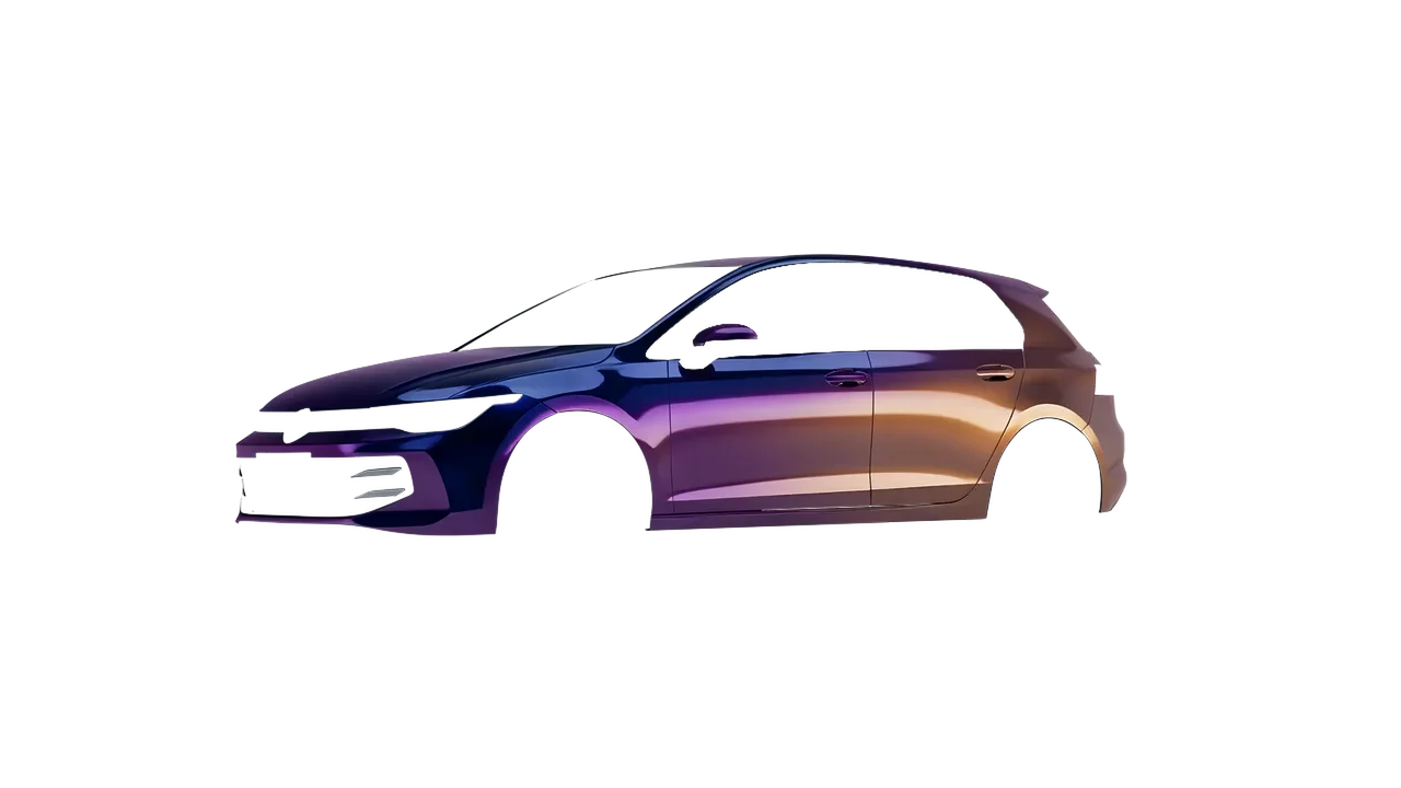 Volkswagen Golf 2024 wrapped in Gloss Flip Deep Space (3M GP278), front three-quarter view