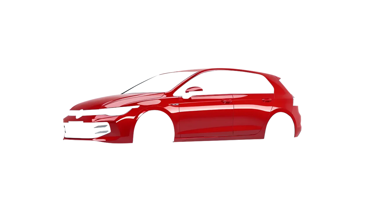 Volkswagen Golf 2024 wrapped in Hot Rod Red (3M G13), front three-quarter view