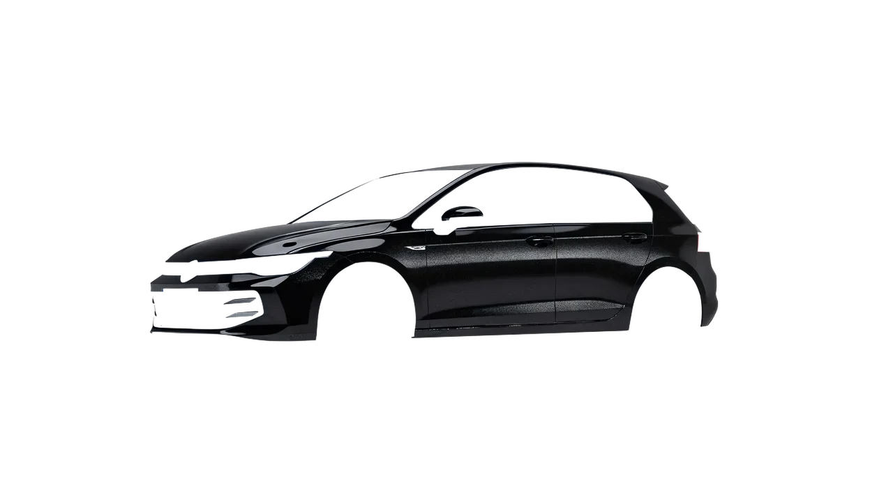 Volkswagen Golf 2024 wrapped in Mystery Black (Avery Dennison SW900-184-M), front three-quarter view