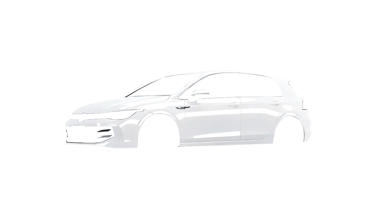Volkswagen Golf 2024 wrapped in Gloss White (3M G10), front three-quarter view