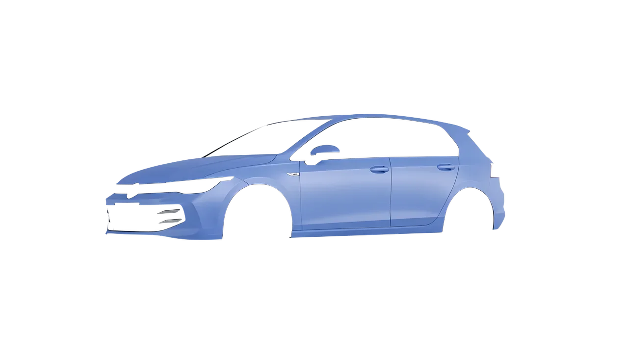 Volkswagen Golf 2024 wrapped in Dreamline Blue (Avery Dennison SW900-616-O), front three-quarter view