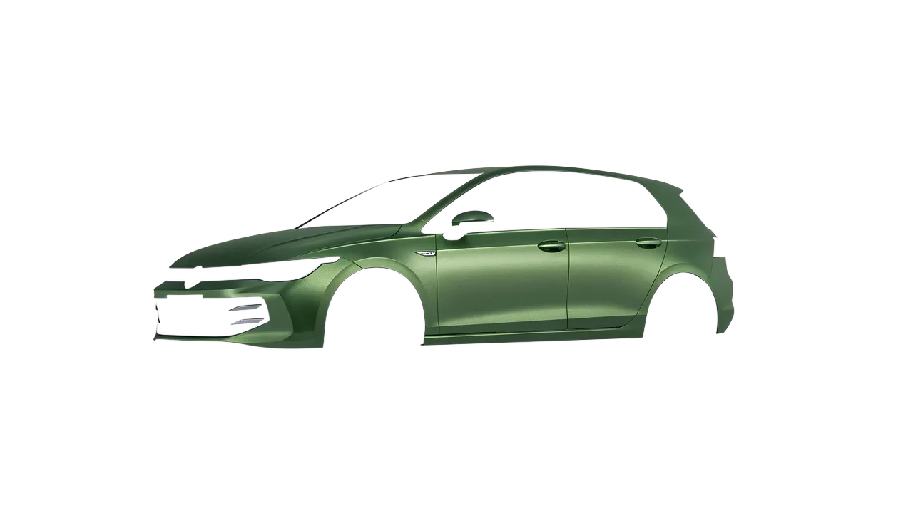 Volkswagen Golf 2024 wrapped in Apple Green (Avery Dennison SW900-745-M), front three-quarter view