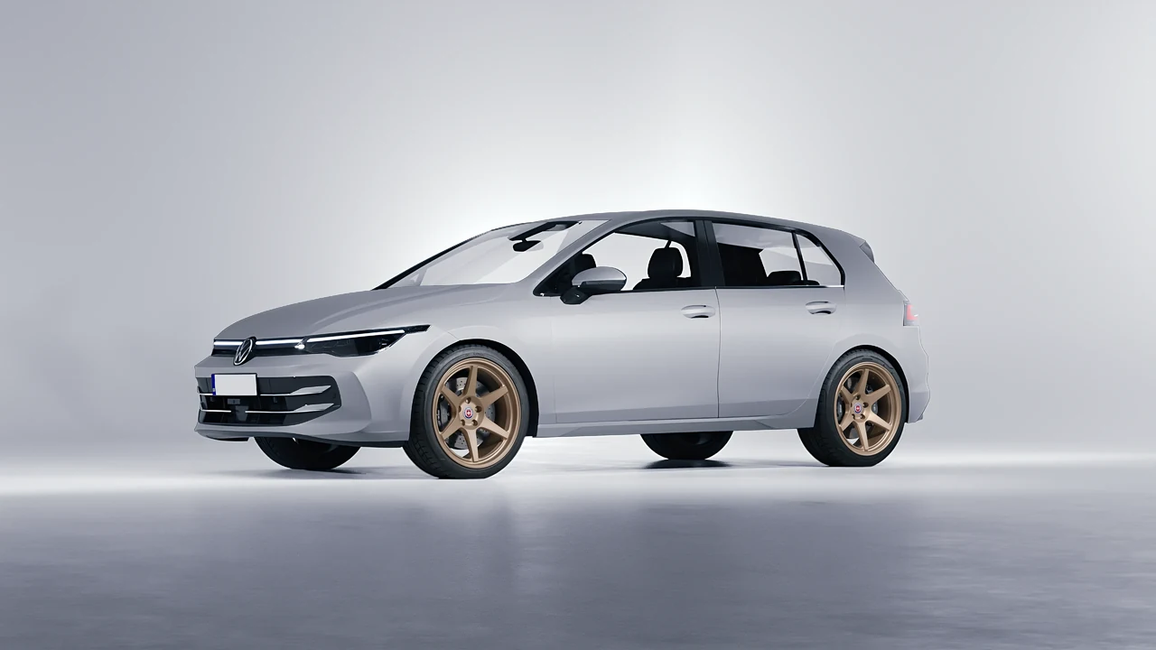 Volkswagen Golf 2024 on HRE Performance Wheels 306-GTS forged wheels, front three-quarter view