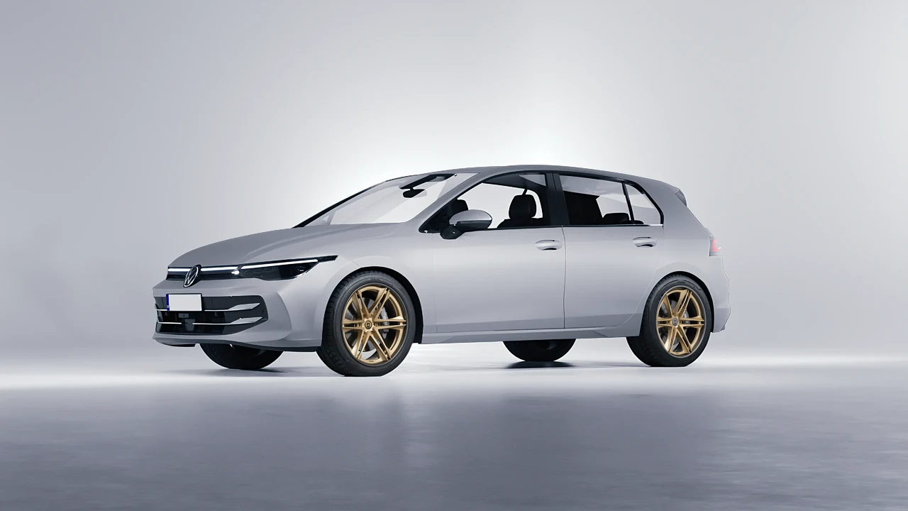 Volkswagen Golf 2024 on HRE Performance Wheels S267H forged wheels, front three-quarter view