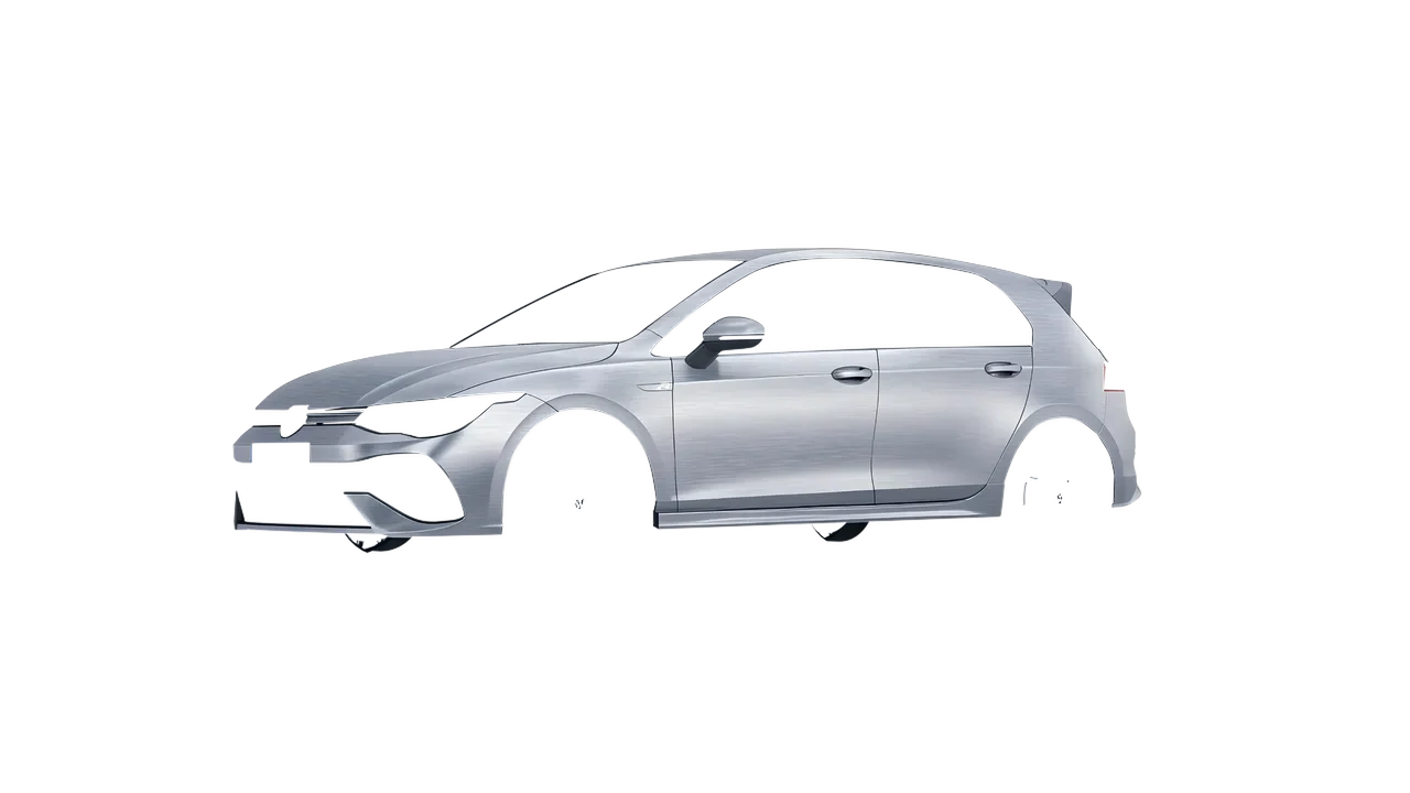 Volkswagen Golf 8 R 2022 wrapped in Brushed Aluminum (Avery Dennison SW900-812-X), front three-quarter view