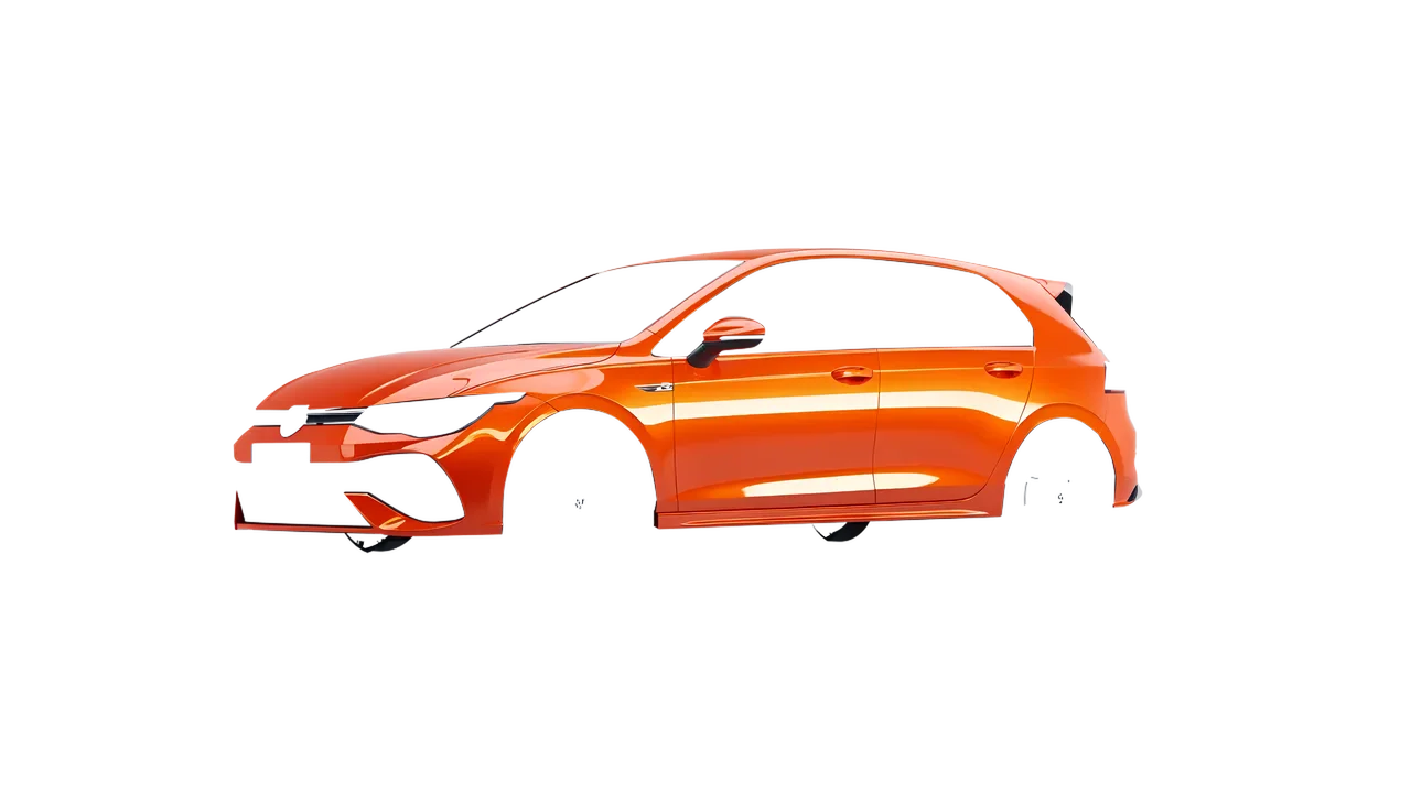 Volkswagen Golf 8 R 2022 wrapped in Fiery Orange (3M G364), front three-quarter view