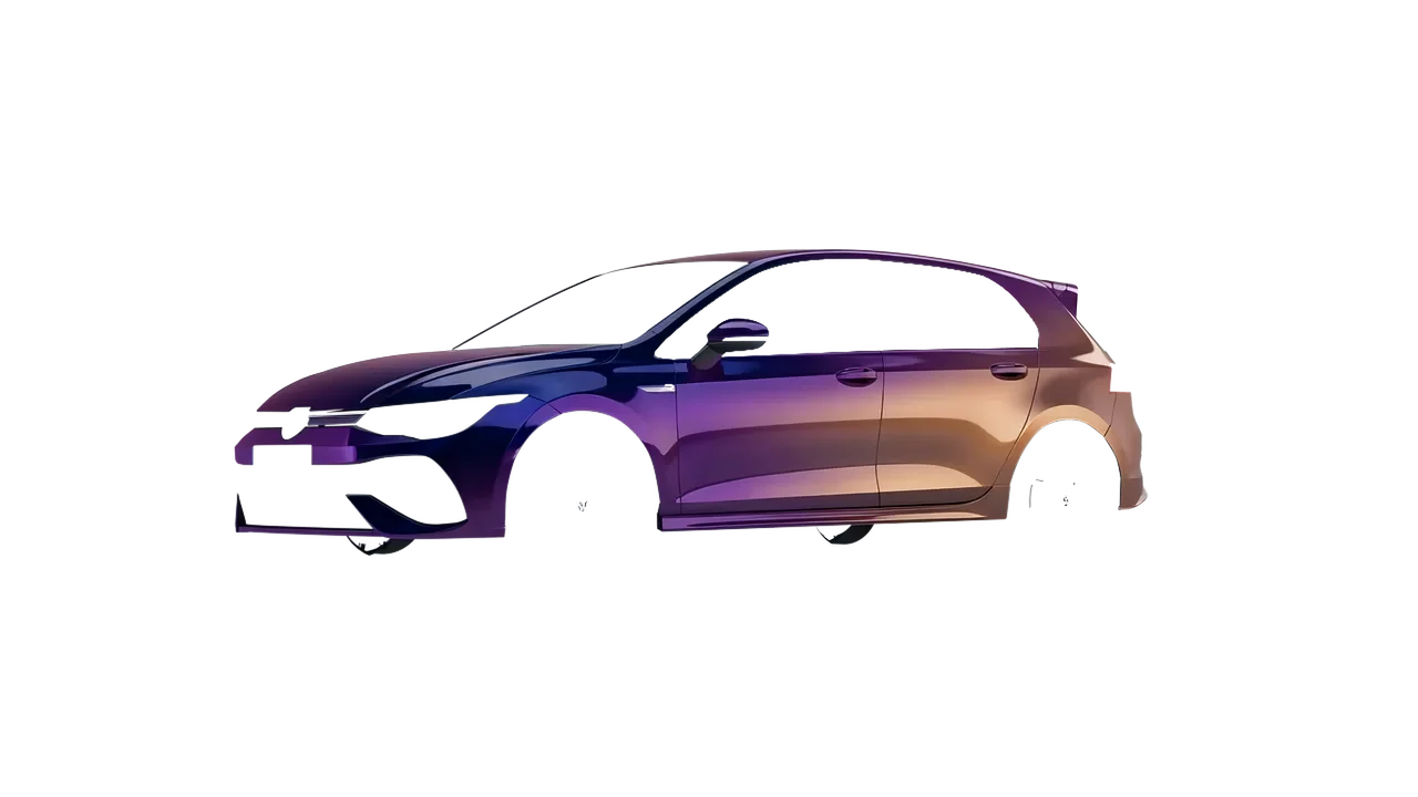 Volkswagen Golf 8 R 2022 wrapped in Gloss Flip Deep Space (3M GP278), front three-quarter view