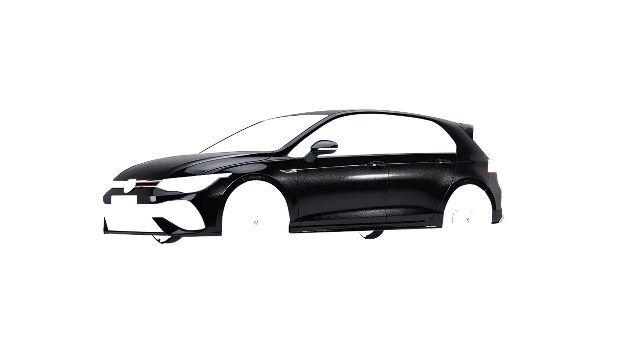 Volkswagen Golf 8 R 2022 wrapped in Mystery Black (Avery Dennison SW900-184-M), front three-quarter view