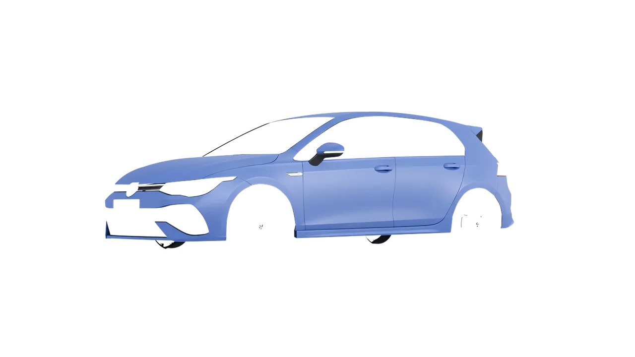 Volkswagen Golf 8 R 2022 wrapped in Dreamline Blue (Avery Dennison SW900-616-O), front three-quarter view