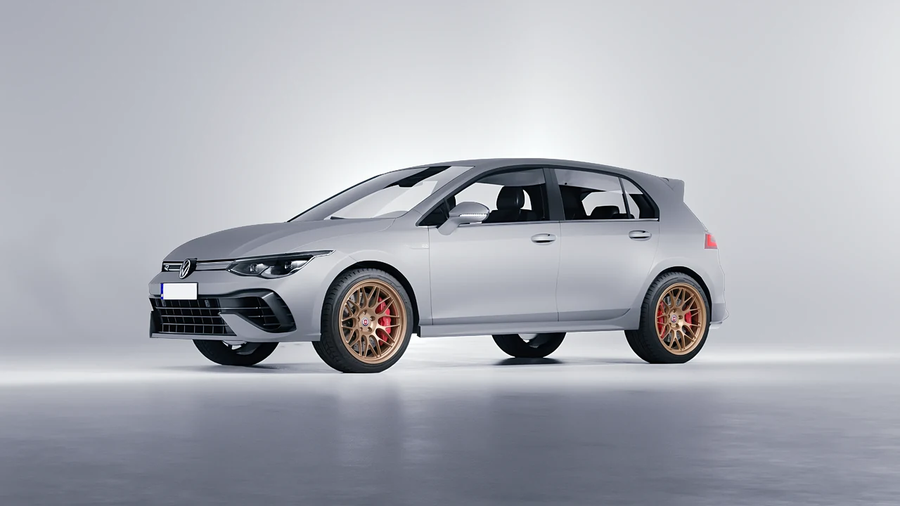 Volkswagen Golf 8 R 2022 on HRE Performance Wheels 300-GTS forged wheels, front three-quarter view