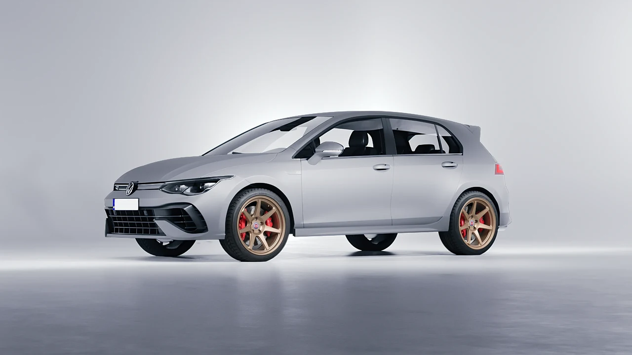 Volkswagen Golf 8 R 2022 on HRE Performance Wheels 307-GTS forged wheels, front three-quarter view