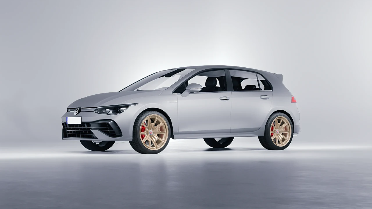 Volkswagen Golf 8 R 2022 on HRE Performance Wheels 427M forged wheels, front three-quarter view
