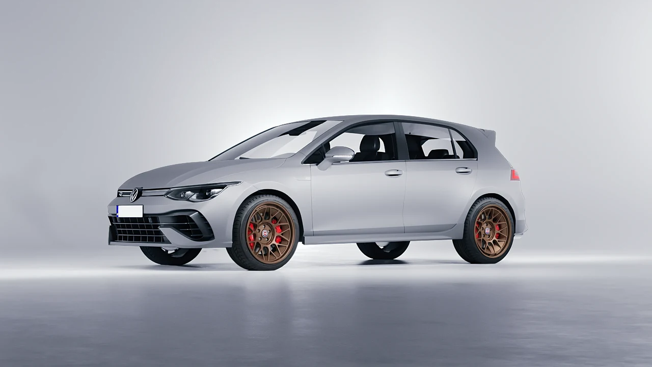 Volkswagen Golf 8 R 2022 on HRE Performance Wheels 500-GTM forged wheels, front three-quarter view