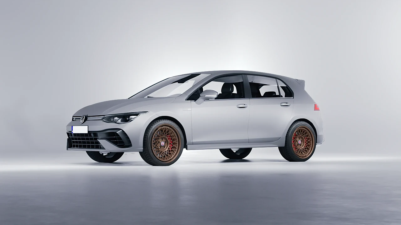 Volkswagen Golf 8 R 2022 on HRE Performance Wheels 501-GTM forged wheels, front three-quarter view