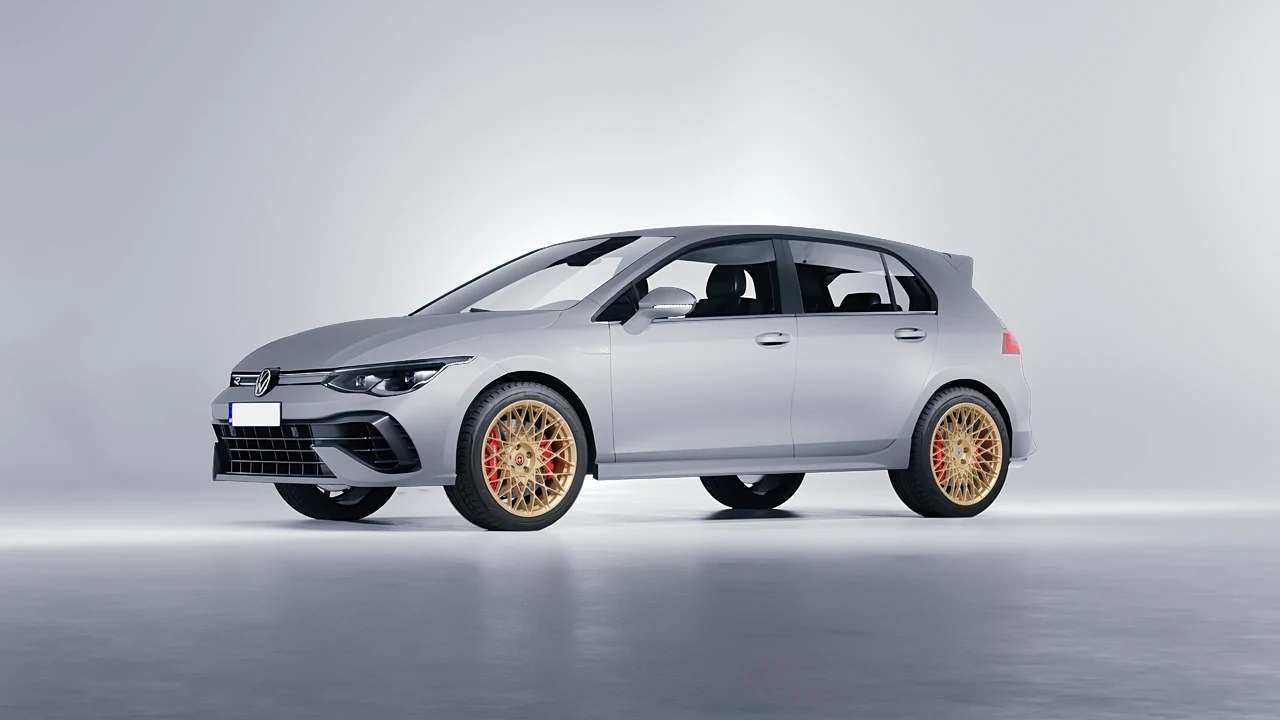 Volkswagen Golf 8 R 2022 on HRE Performance Wheels 501M forged wheels, front three-quarter view