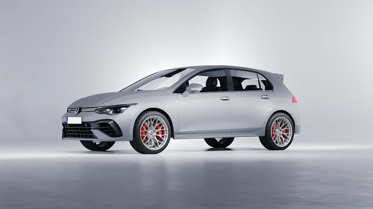 Volkswagen Golf 8 R 2022 on HRE Performance Wheels 520M forged wheels, front three-quarter view