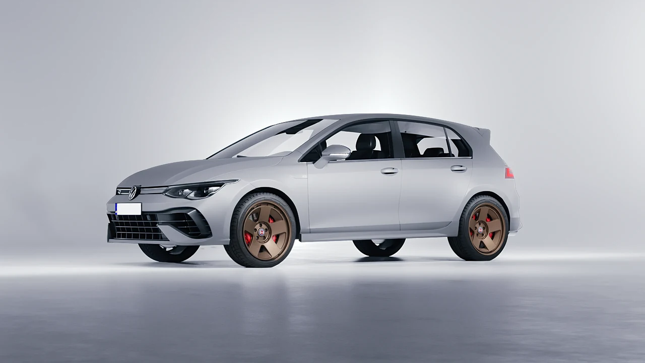 Volkswagen Golf 8 R 2022 on HRE Performance Wheels 555-GTM forged wheels, front three-quarter view