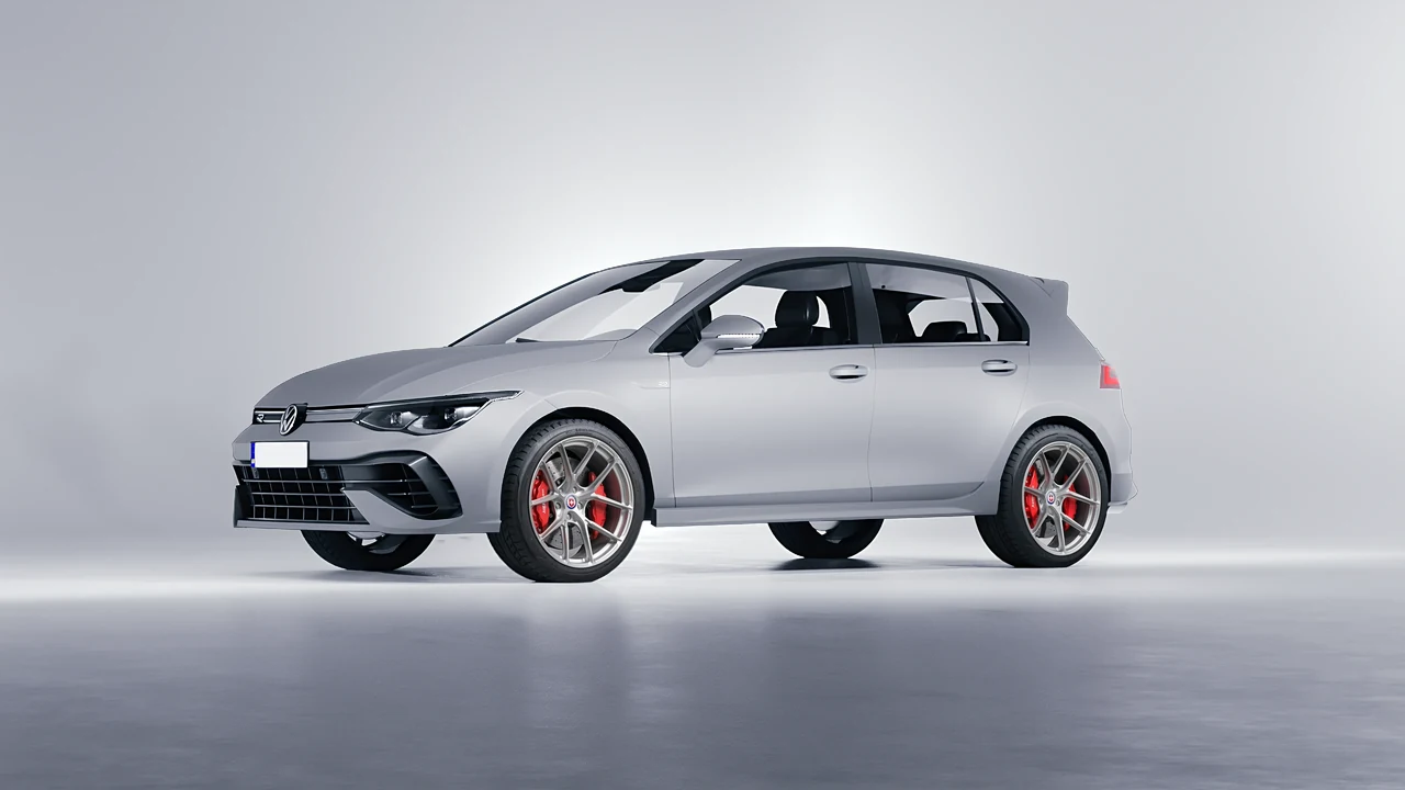 Volkswagen Golf 8 R 2022 on HRE Performance Wheels P101SC forged wheels, front three-quarter view
