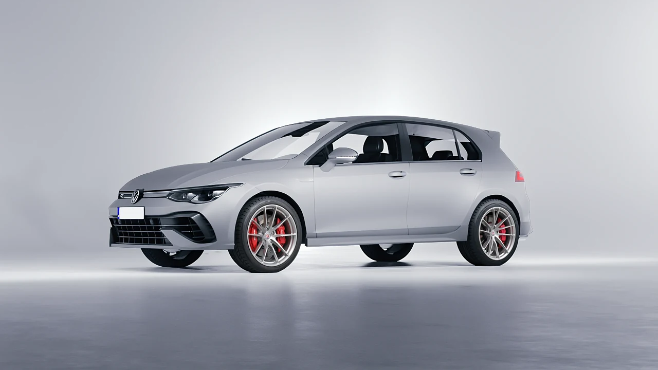 Volkswagen Golf 8 R 2022 on HRE Performance Wheels P104 forged wheels, front three-quarter view