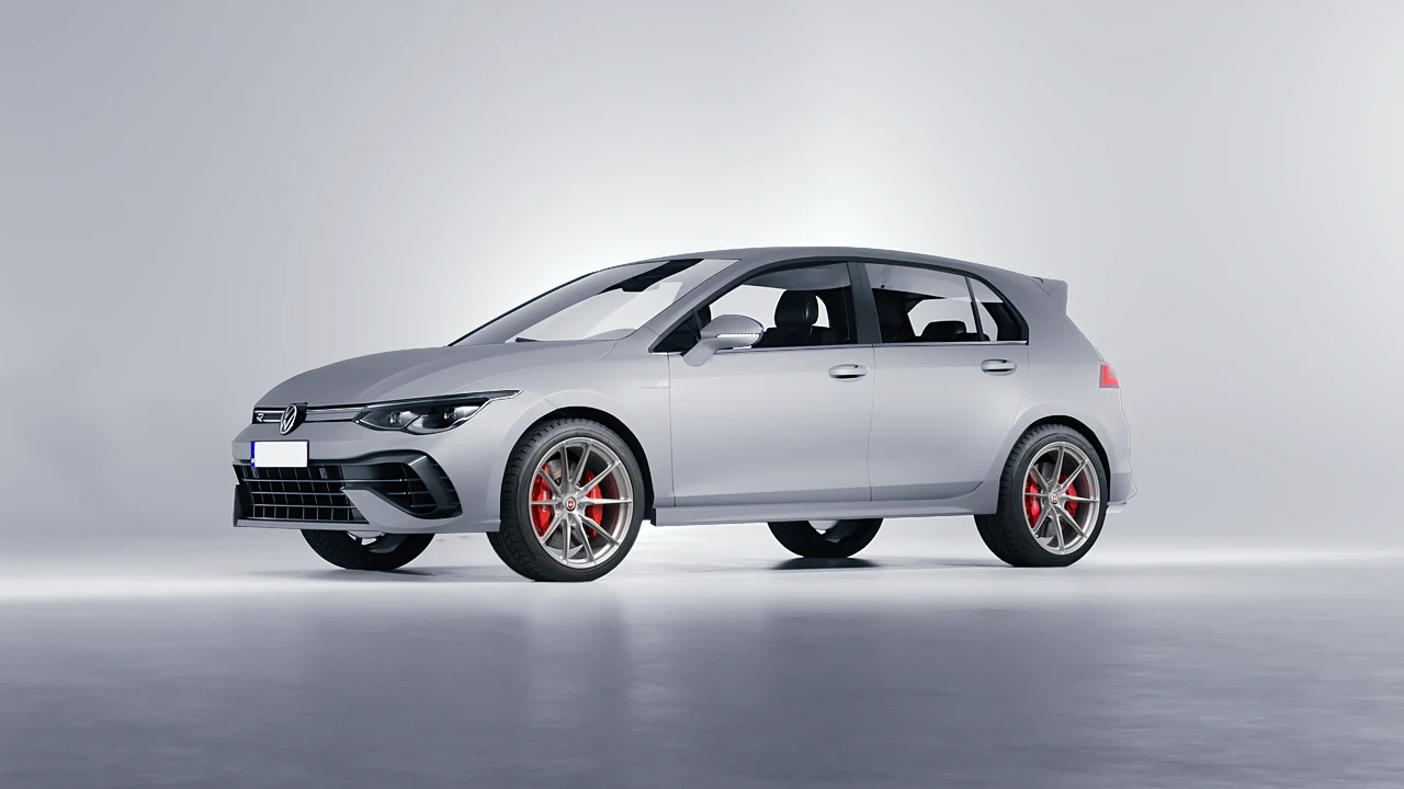 Volkswagen Golf 8 R 2022 on HRE Performance Wheels P104SC forged wheels, front three-quarter view