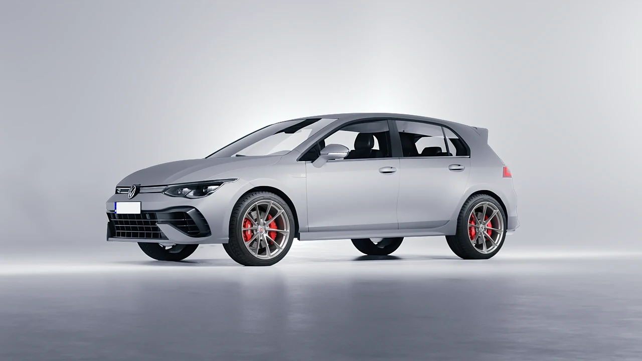 Volkswagen Golf 8 R 2022 on HRE Performance Wheels P204 forged wheels, front three-quarter view