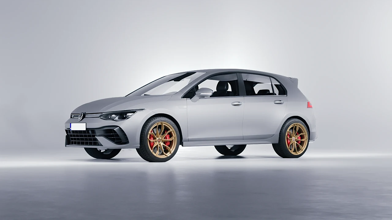 Volkswagen Golf 8 R 2022 on HRE Performance Wheels S201H forged wheels, front three-quarter view