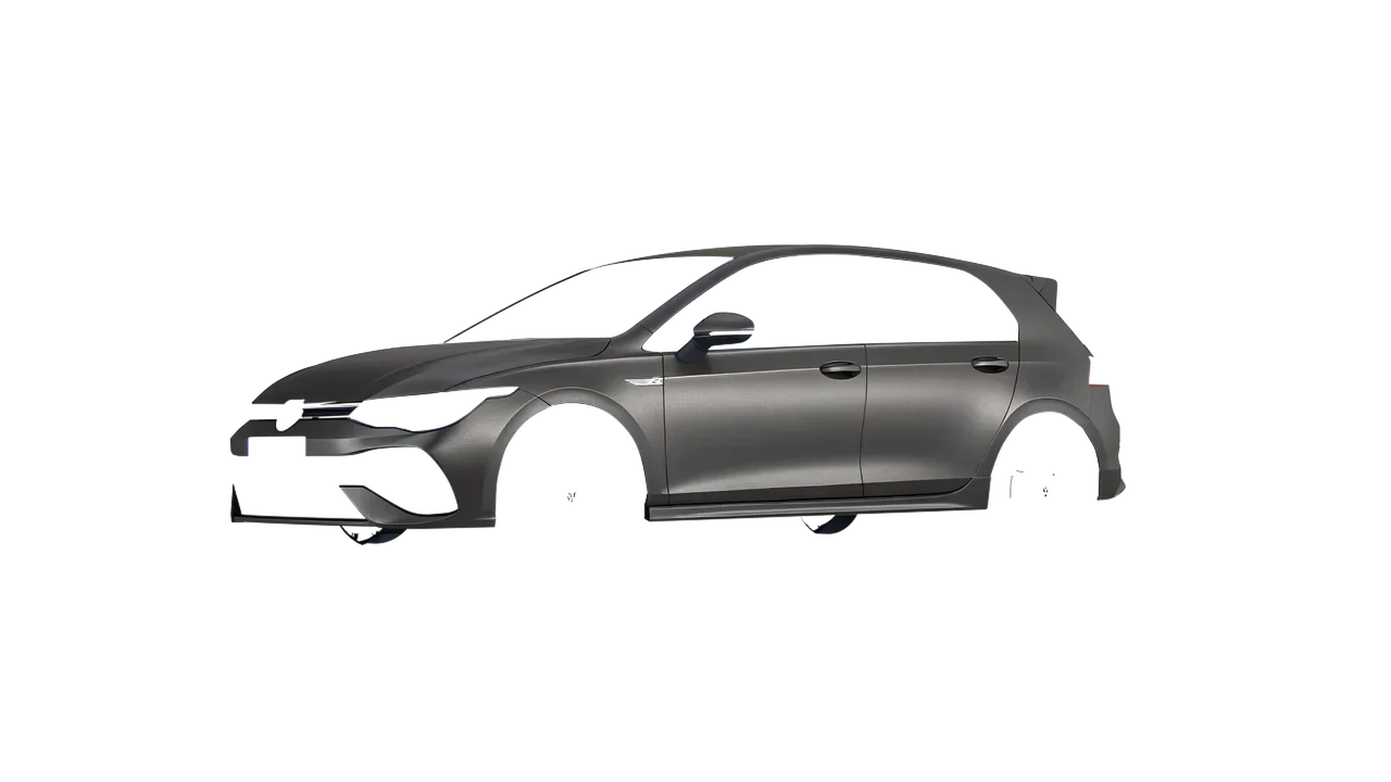 Volkswagen Golf 8 R 2022 wrapped in Black Rock Grey (Avery Dennison SW900-823-M), front three-quarter view