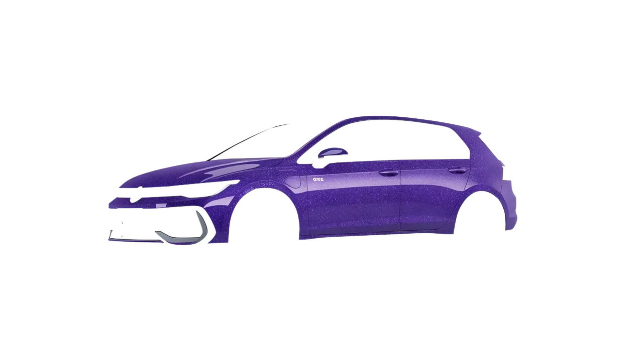 Volkswagen Golf GTE 2024 wrapped in Purple (Avery Dennison SW900-587-D), front three-quarter view