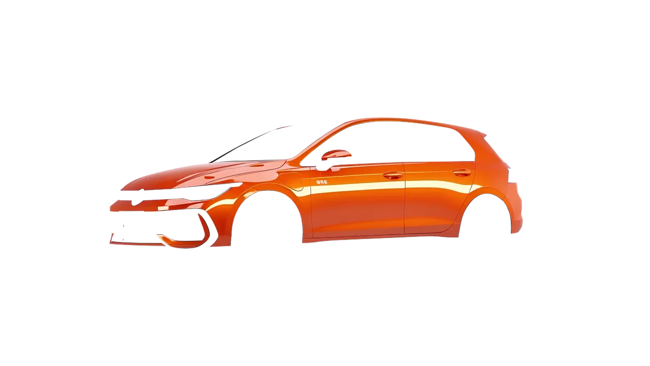 Volkswagen Golf GTE 2024 wrapped in Fiery Orange (3M G364), front three-quarter view
