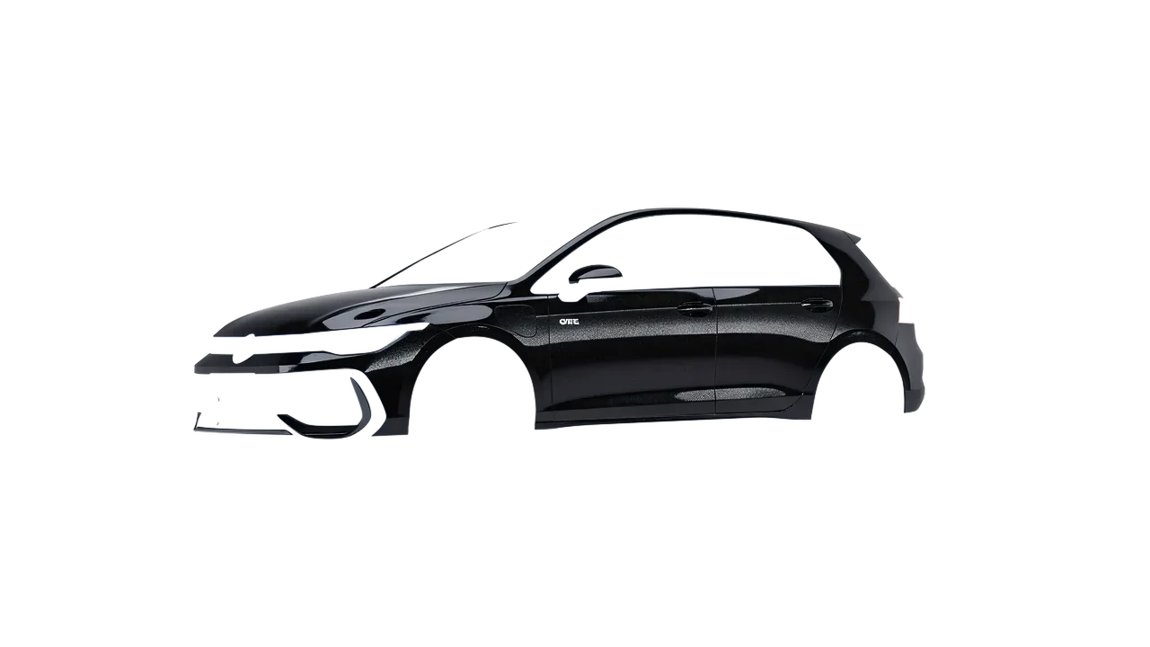 Volkswagen Golf GTE 2024 wrapped in Mystery Black (Avery Dennison SW900-184-M), front three-quarter view